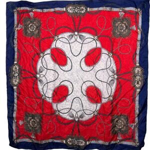 Golden Dragon brand 100% silk preppy nautical silk scarf red blue 32 x 33.5"